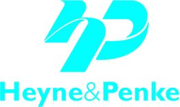 Blaues "H&P"-Logo über dem Text "Heyne & Penke" in derselben Farbe.