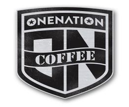 Shield logo with "OneNation Coffee" text in black and white.