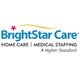 Logo of BrightStar Care with text: "Home Care | Medical Staffing - A Higher Standard."