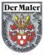 Wappen mit der Aufschrift "Der Maler - Spezialist für Schönheit und Schutz", verziert mit roten Details.