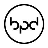 Logo mit schwarzem Kreis und dem Schriftzug "bpd" in einer modernen, stilisierten Schrift.