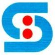 Abstraktes Logo mit blauen Formen und zwei roten Punkten in der Mitte, die ein "B" bilden.