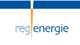 Logo mit blauem Balken und der Schrift "regenergie" in blauer und orangefarbener Schrift.