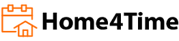 Logo mit einem orangefarbenen Quadrat links und dem schwarzen Text "Home4Time" rechts.