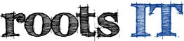 Schwarzer Schriftzug „roots“ neben blauer Schrift „IT“ auf weißem Hintergrund.