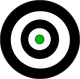 Schwarz-weiße Zielscheibe mit grünem Zentrum.