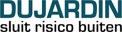 Logo met tekst "DUJARDIN sluit risico buiten" in blauwe en zwarte letters.