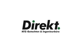Text: "Direkt. KFZ-Gutachten & Ingenieurbüro" in schwarz mit grünen Punkten auf weißem Hintergrund.