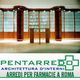 Facciata di una farmacia arredata da Pentarredo a Roma, con scaffali e logo visibili.