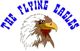 Illustration eines Adlerkopfes unter dem blauen Schriftzug "The Flying Eagles".