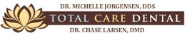 Lotus logo with "Total Care Dental," Dr. Michelle Jorgensen, DDS and Dr. Chase Larsen, DMD.