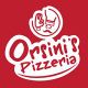 Logo de "Orsini's Pizzeria" en blanco sobre fondo rojo, con un chef dibujado arriba.