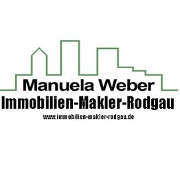 Logo mit Stadtsilhouette und Text "Manuela Weber Immobilien-Makler-Rodgau".