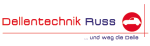 Logo von Dellentechnik Russ mit rotem Autoumriss und Slogan „… und weg die Delle“.