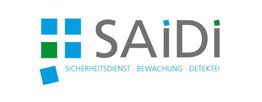 SAiDi-Logo mit blauen Kästchen. Text: Sicherheitsdienst, Bewachung, Detektei.