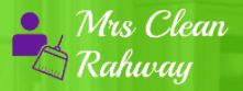 "Mrs Clean Rahway logo with purple icon on a green background."