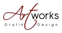 Logo mit rotem "Art" und schwarzem "works", darunter "Grafik Design" in Schwarz.