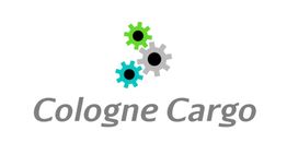Drei Zahnräder in Grün, Blau und Grau über dem Text "Cologne Cargo".