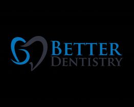 Logo for Better Dentistry with a stylized tooth design on a black background.