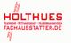 Logo mit roter Leiter und Text: "HOLTHUES Fachaustatter.de - Feuerwehr, Rettungsdienst, Hilfsorganisationen".