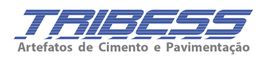 Logotipo com texto "TRIBESS Artefatos de Cimento e Pavimentação" em azul.