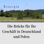 Landschaft mit Windrad, Text: "Die Brücke für Ihr Geschäft in Deutschland und Polen."