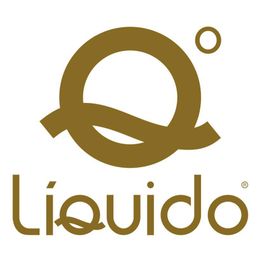 Logotipo circular marrom com a palavra "Líquido" embaixo.