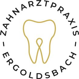Logo der Zahnarztpraxis Ergoldsbach mit Zahnzeichnung in der Mitte.
