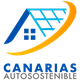 Logo de Canarias Autosostenible con un techo azul y un arco amarillo.