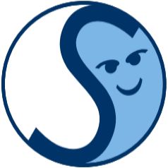 Blau-weißes Logo mit stilisiertem "S" und einem lächelnden Gesicht.