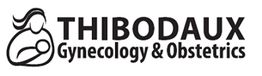 Logo for Thibodaux Gynecology & Obstetrics with a stylized figure holding a baby.