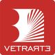 Logo Vetrarte su sfondo rosso, con un design geometrico bianco a destra. Scritta "VETRARTE".