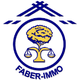 Logo mit Baum und Waage, darüber ein Dachsymbol, unten der Text „FABER-IMMO“.