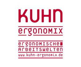 KUHN ergonomix Logo und Website: ergonomische Arbeitswelten, www.kuhn-ergonomix.de.
