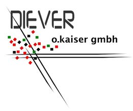 Logo der Firma "Diever o.kaiser gmbh" mit bunten Quadraten und diagonalen Linien.