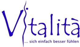 Schriftzug "Vitalità" in Blau mit dem Slogan "... sich einfach besser fühlen".