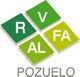 Cuatro cuadros verdes con letras "R", "V", "A", "L", "F", "A" y texto "POZUELO" debajo.