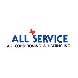 Logo of All Service Air Conditioning & Heating Inc. with Texas outline above.