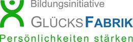 Logo der Bildungsinitiative Glücksfabrik mit dem Slogan "Persönlichkeiten stärken".