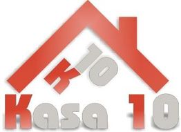 Logo con forma de casa roja y texto "Kasa 10" en letras grises y rojas.