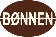 Teksten "BØNNEN" på brun baggrund med hvidt tværgående streg.