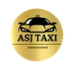 Logo circulaire doré avec une voiture et le texte "ASJ Taxi Conventionné".