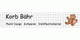 Banner mit Text: "Korb Bähr", Netzdesign, Korbwaren, Stuhlgeflechtarbeiten, Bär-Symbol.