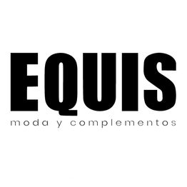 Texto: "EQUIS moda y complementos" en fuente negrita y delgada. Fondo blanco.