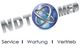 Logo mit Text "NDT MED", Weltkugel und Begriffen: Service, Wartung, Vertrieb.