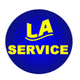 Blauer Kreis mit gelber Aufschrift „LA SERVICE“.