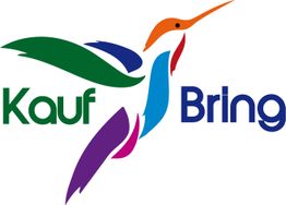 Buntes Logo mit einem Kolibri und den Worten "Kauf" und "Bring".