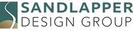 Logo of Sandlapper Design Group with abstract design on the left.