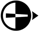 Schwarz-weißes Symbol: Kreis mit Pfeil nach rechts, horizontaler Balken im Kreis.