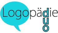 Logo mit blauem Sprechblasenhintergrund und dem Text "Logopädie duo".
